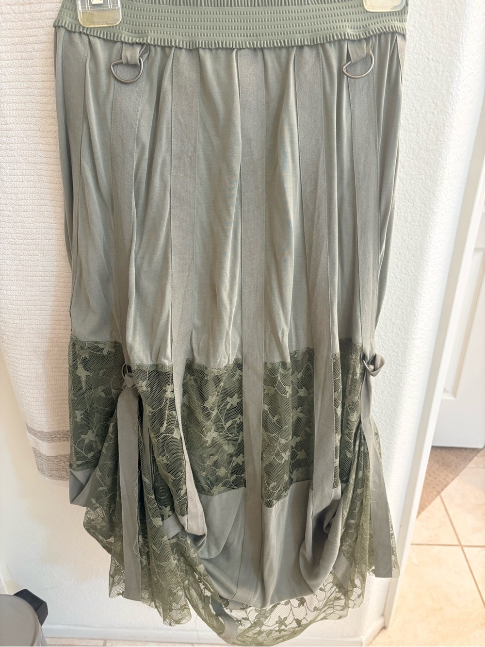 Women's Olive Lace Panel Skirt